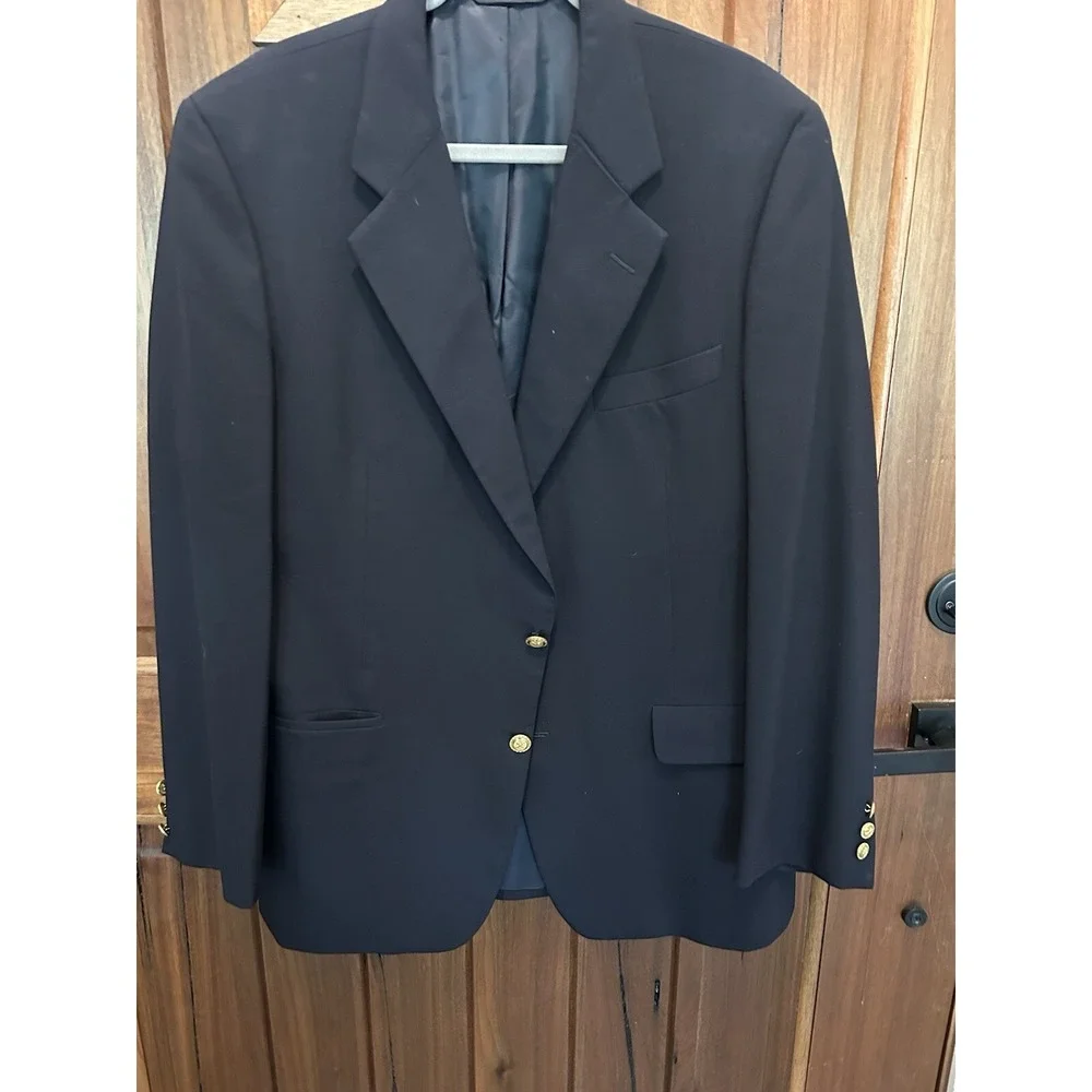 Vtg Hickey Freeman Navy 46 R Gold Bttn Sports Coat USA Canterbury 100% Wool